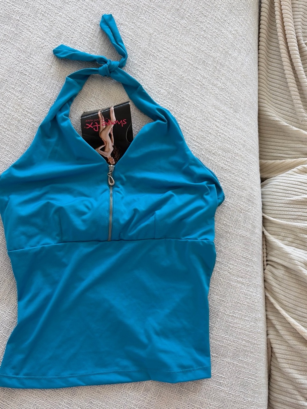 Shape FX Teal Halter Top with Front Zip - Picture 3 of 5